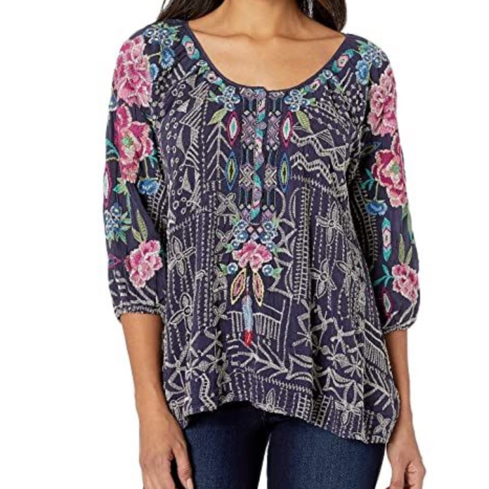 Johnny Was Trista Blouse Relaxed Fit Embroiderer Size Small EUC